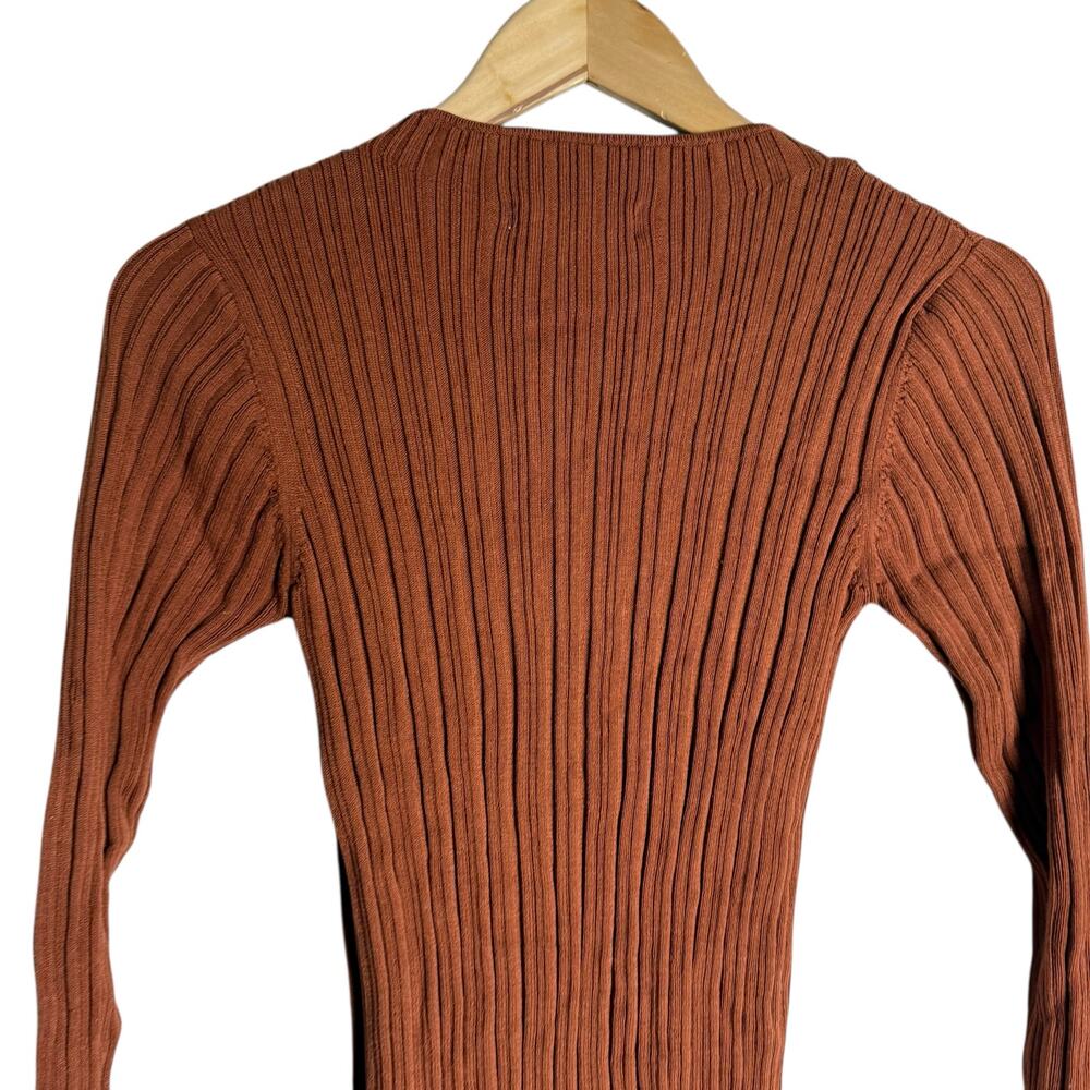 Adam Lippes Rust Ribbed Knit Side Button Long Sleeve Sweater Midi Dress Size S - Picture 13 of 16